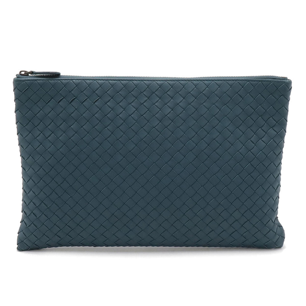 BOTTEGA VENETA Intrecciato Clutch Bag Case Pouch Leather Peacock Blue